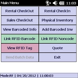 RTPro RFID MC3190-Z Main Menu