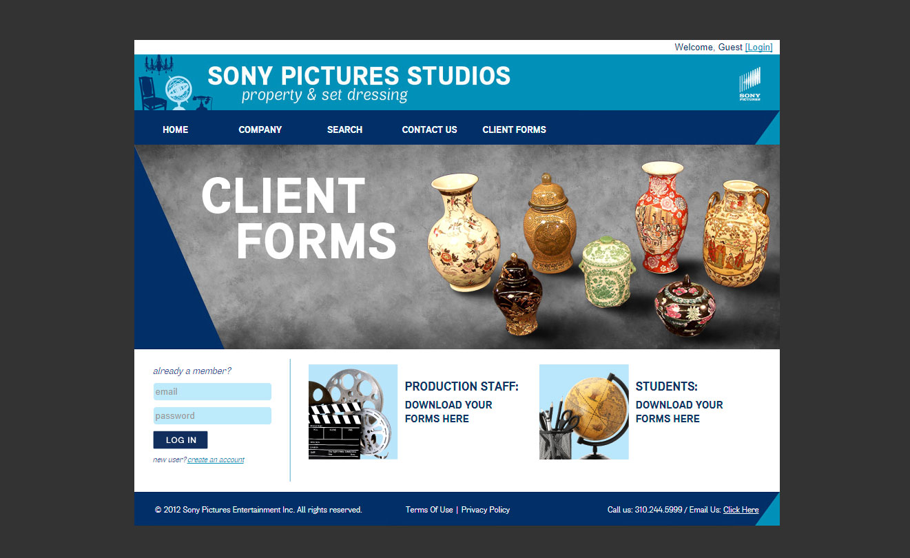 Sony Pictures Property & Set Dressing Department Website Forms Page